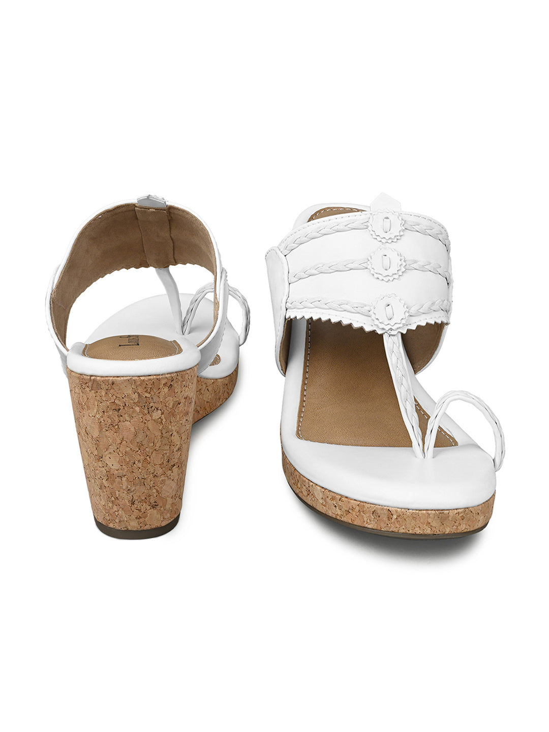 Women's White Toe Ring Wedge Heel Lightweight Sandals