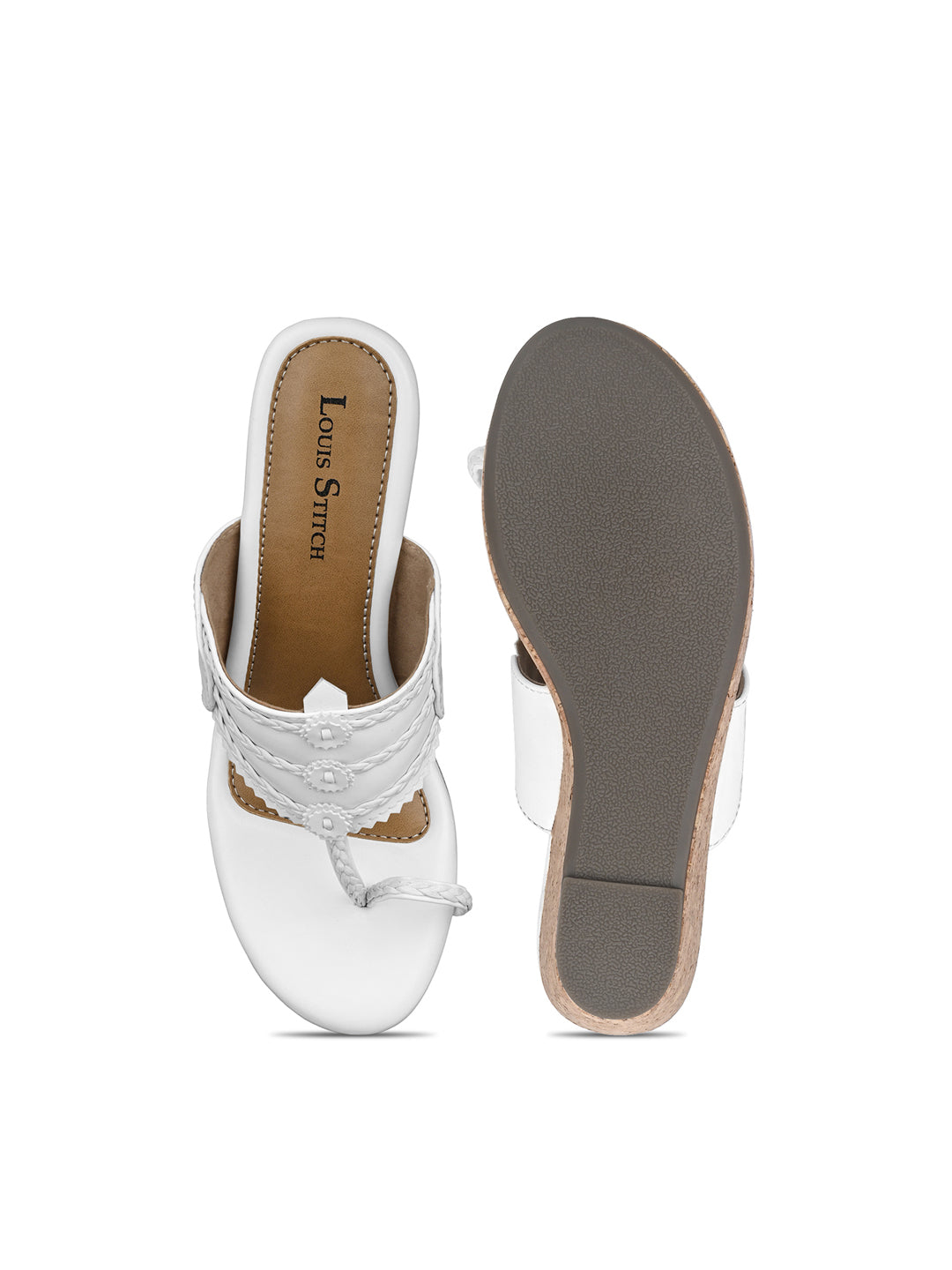 Women's White Toe Ring Wedge Heel Lightweight Sandals