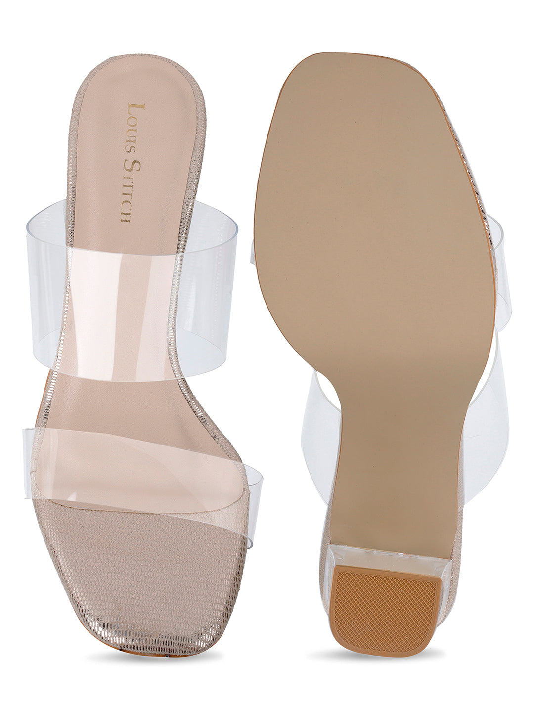 Women's Transparent Double Straps Golden Lightweight Sandals