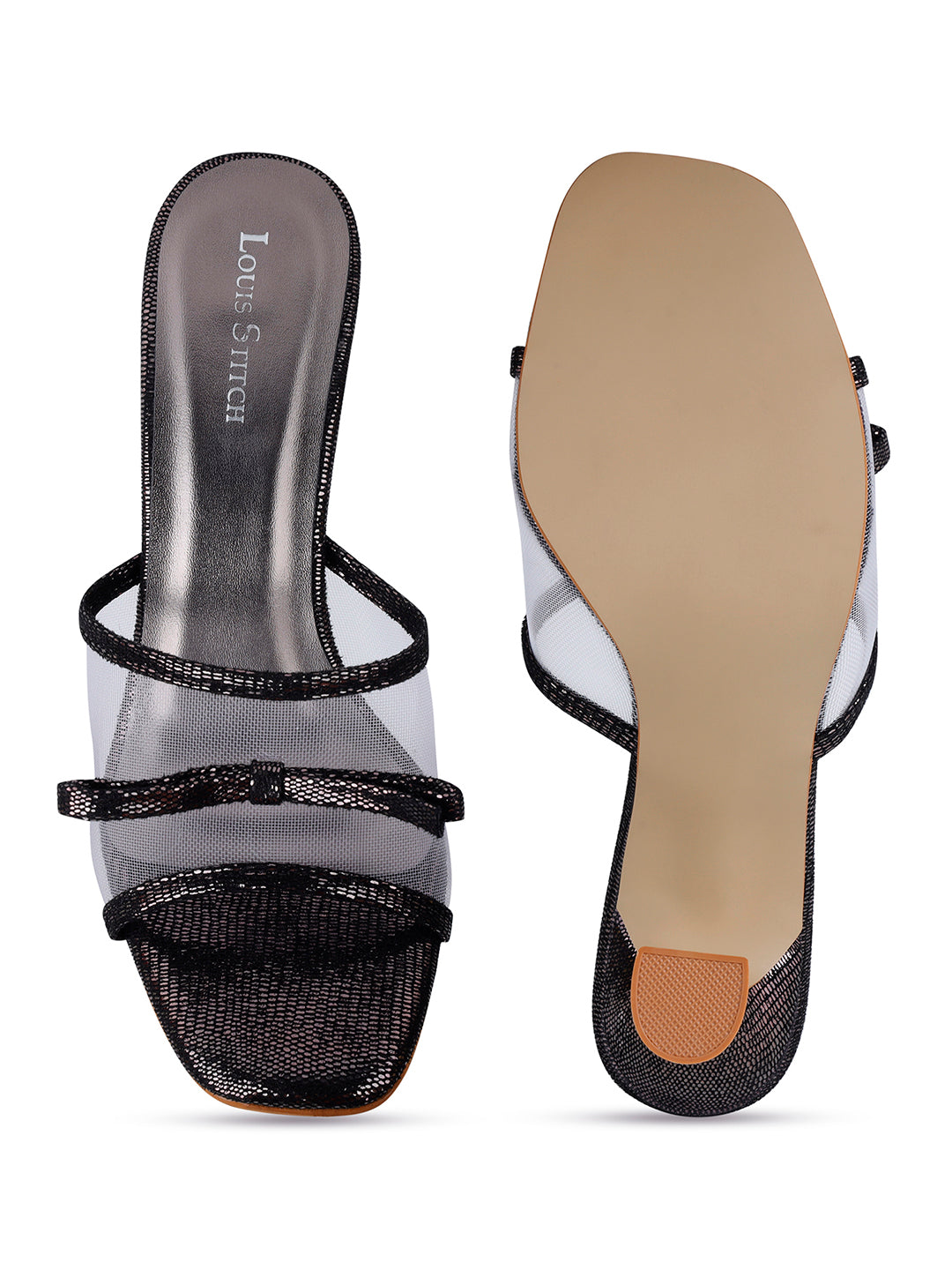 Women's Transparent Bow Straps Black Lightweight Sandals