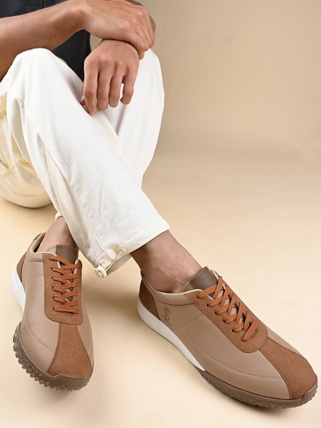 Russet Tan and Beige Comfortable Lace-Up Sneaker