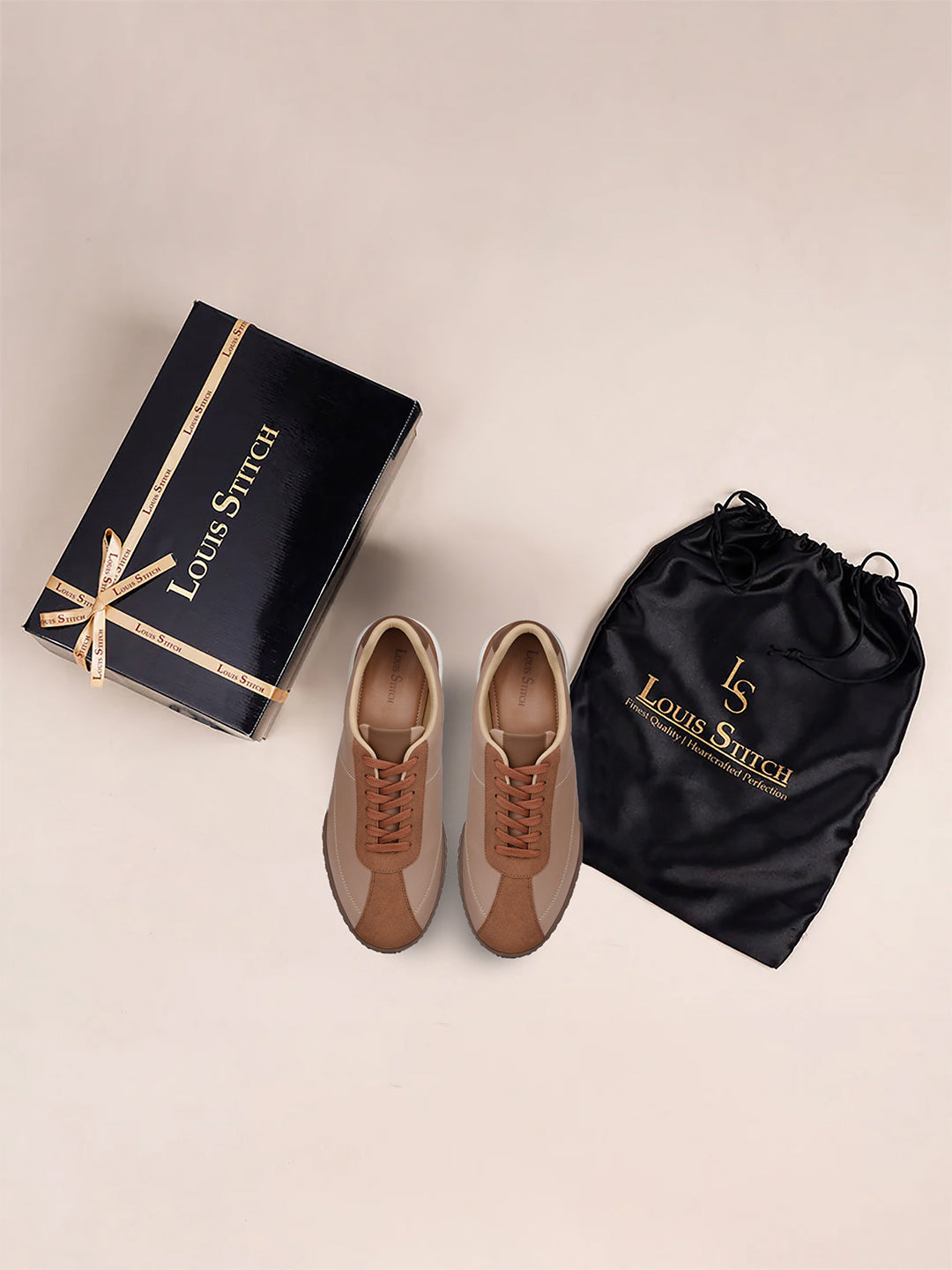 Russet Tan and Beige Comfortable Lace-Up Sneaker