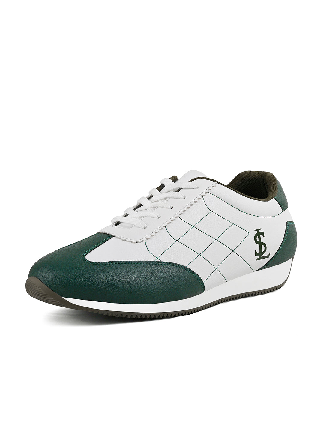 White and Green Comfortable Lace-Up Sneaker