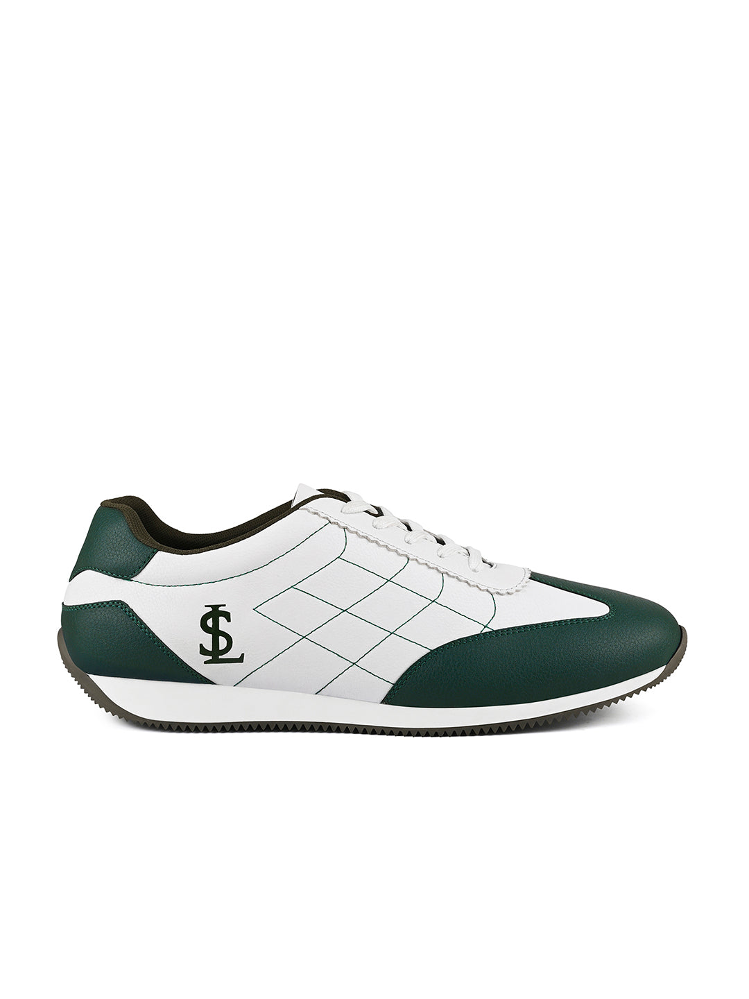 White and Green Comfortable Lace-Up Sneaker