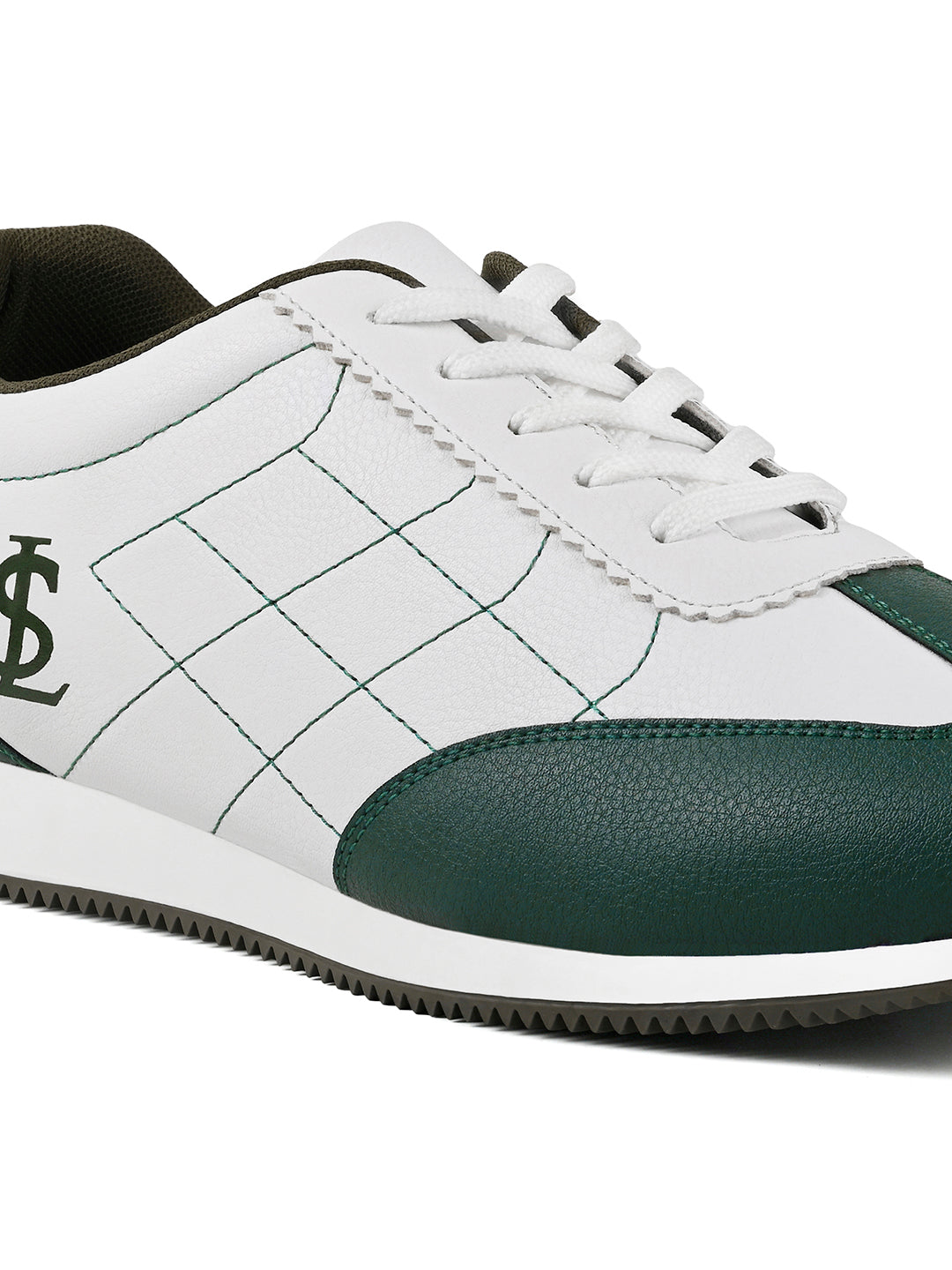 White and Green Comfortable Lace-Up Sneaker