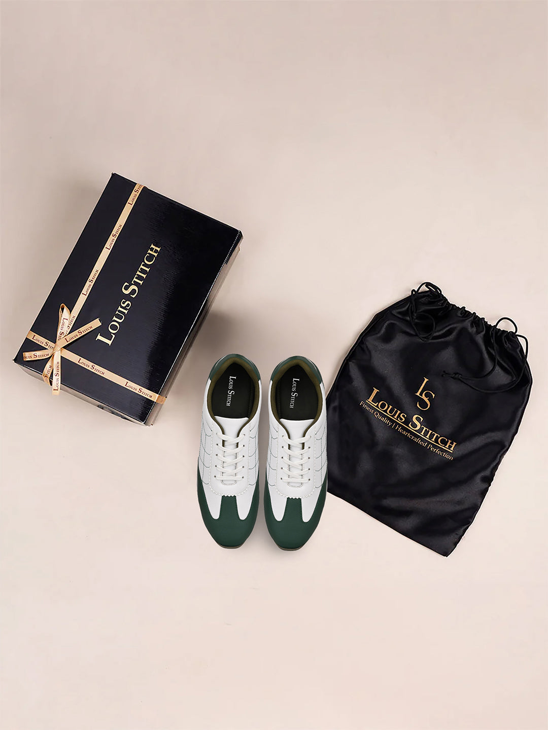 White and Green Comfortable Lace-Up Sneaker