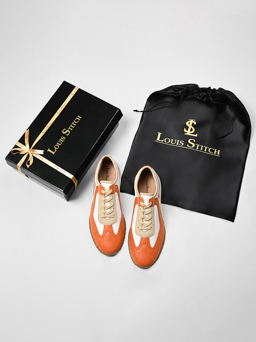 Orange and White Casual Lightweight Lace-Up Sneaker
