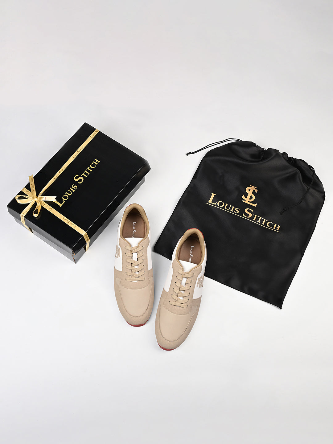Beige and White Casual Lightweight Lace-Up Sneaker