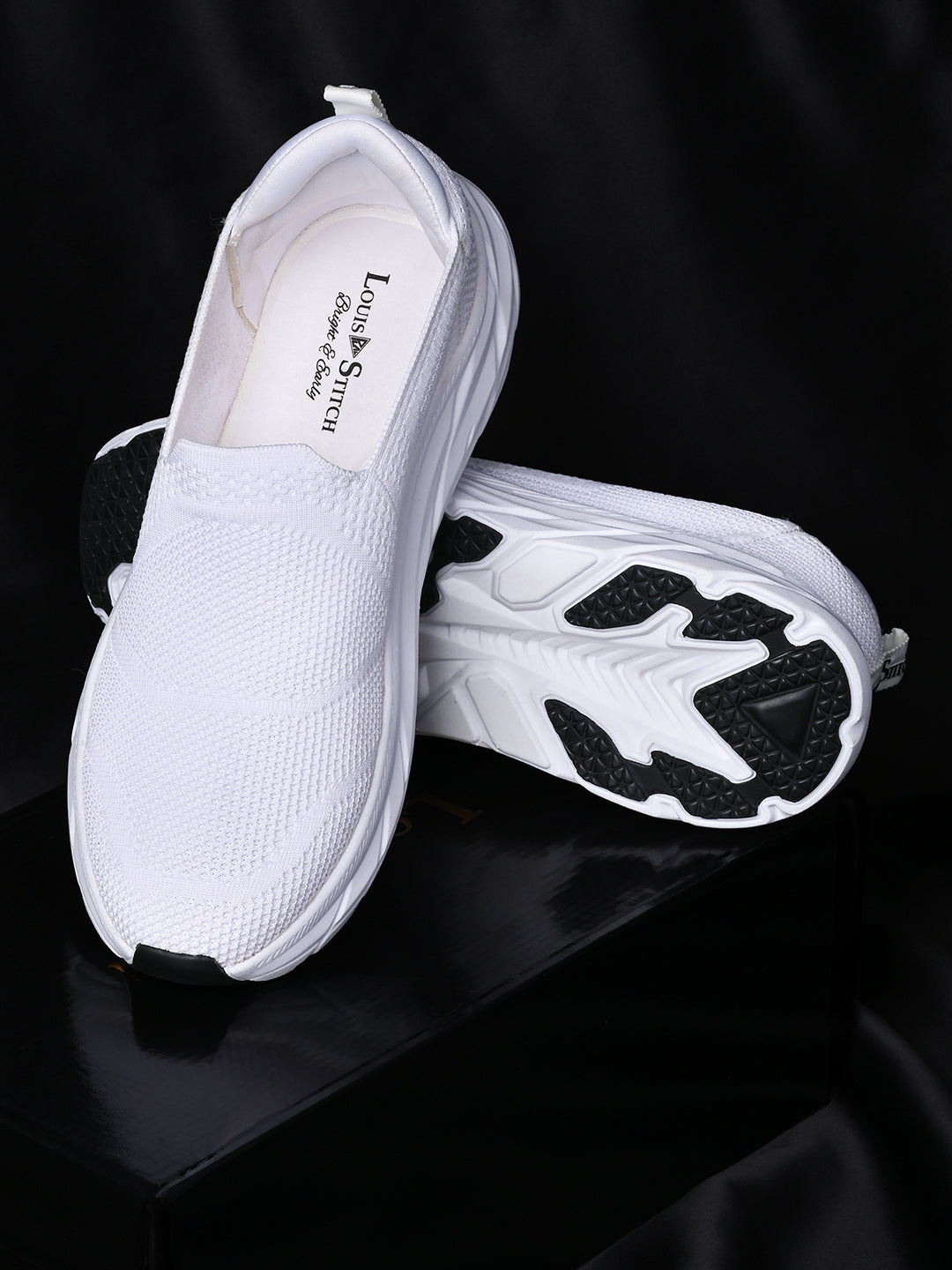 White Flyknit Slip-On Sneakers For Men