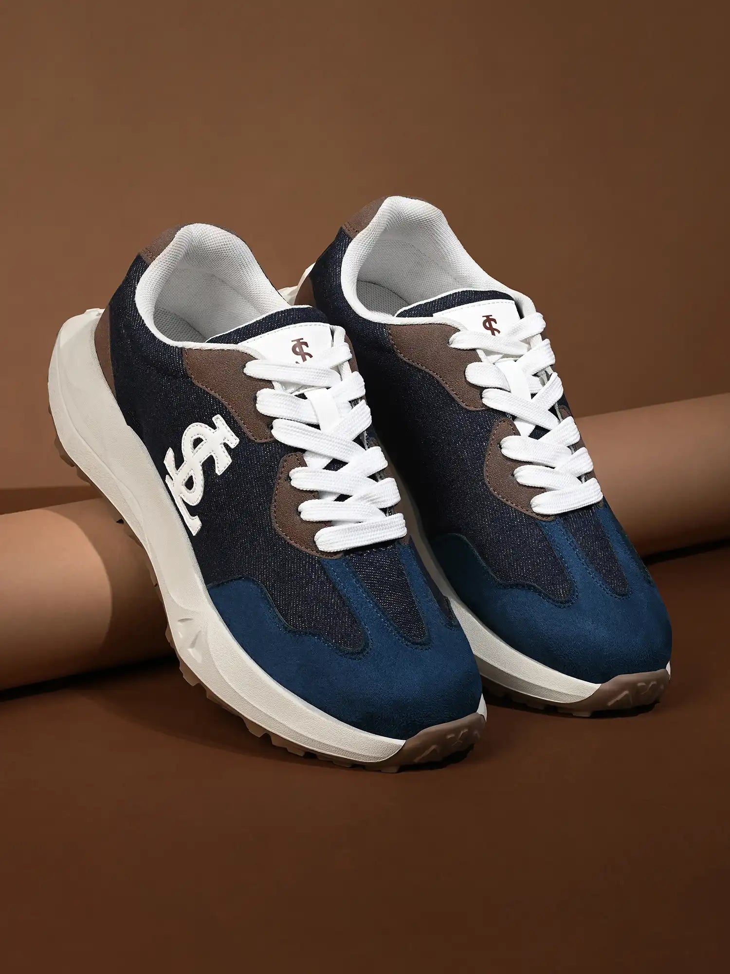 Blue and Brown Lightweight Lace-Up Sneakers