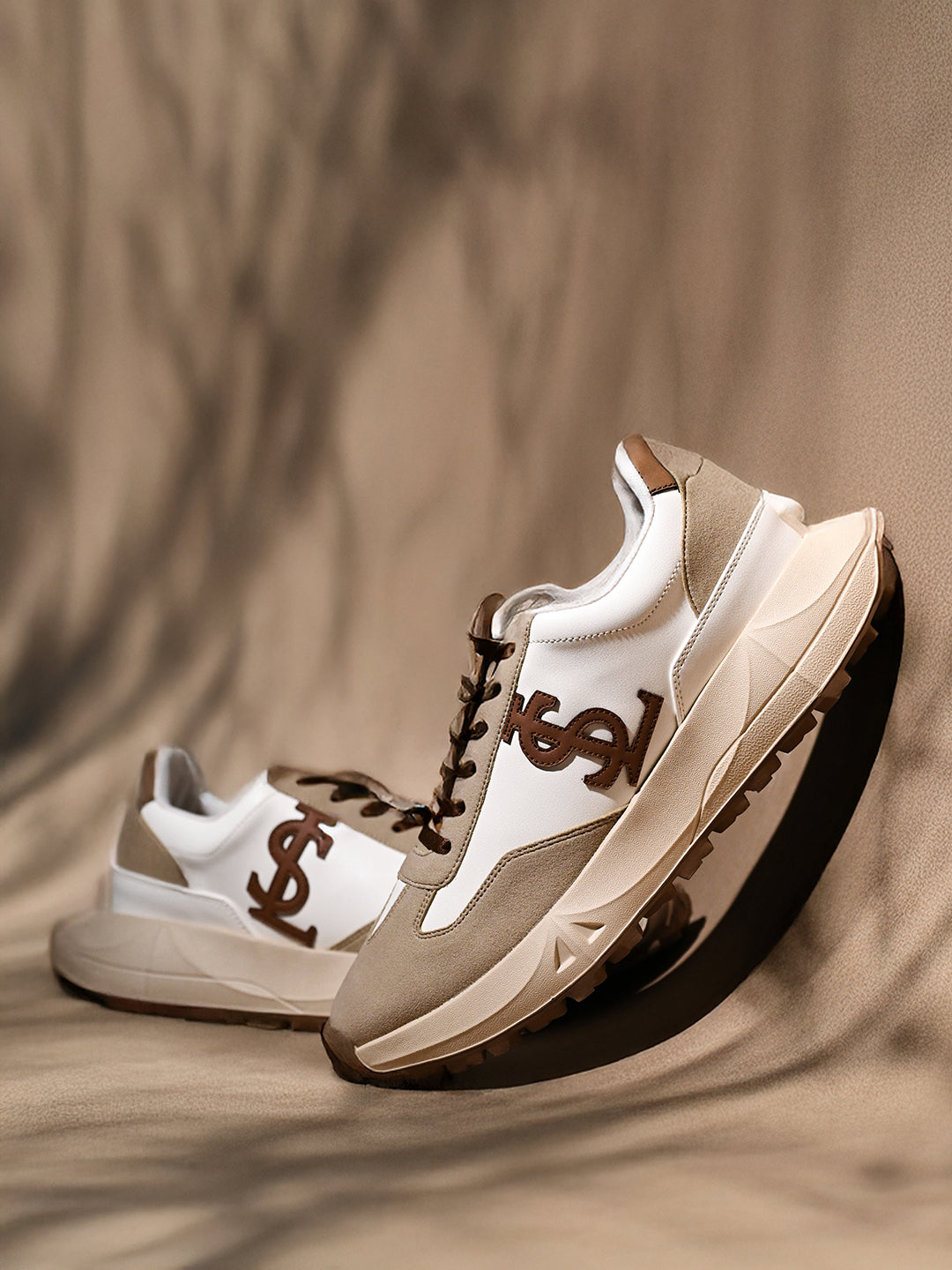 Beige and White Casual Lightweight Lace-Up Sneakers