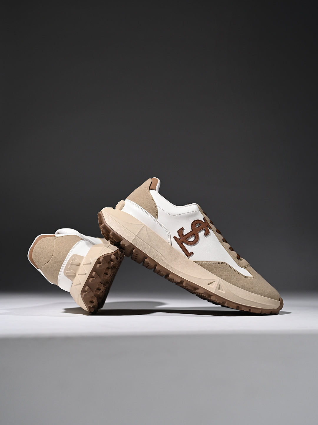 Beige and White Casual Lightweight Lace-Up Sneakers