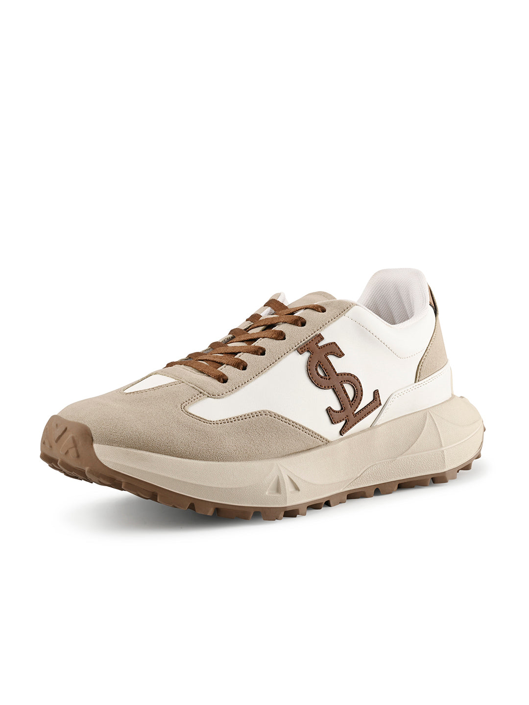 Beige and White Casual Lightweight Lace-Up Sneakers