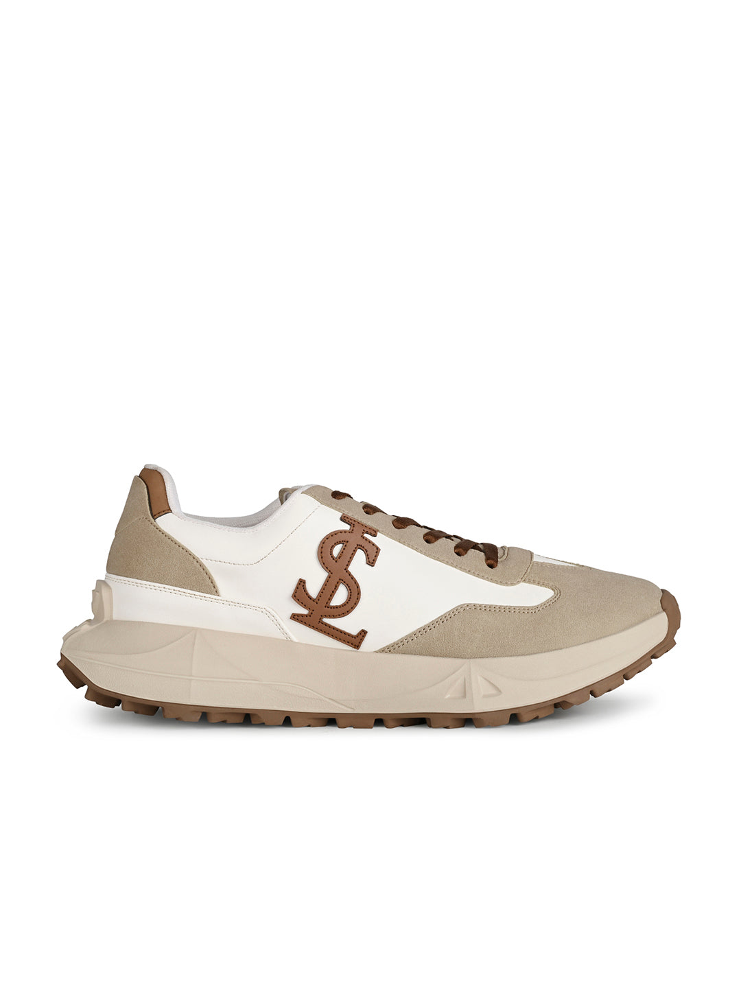 Beige and White Casual Lightweight Lace-Up Sneakers