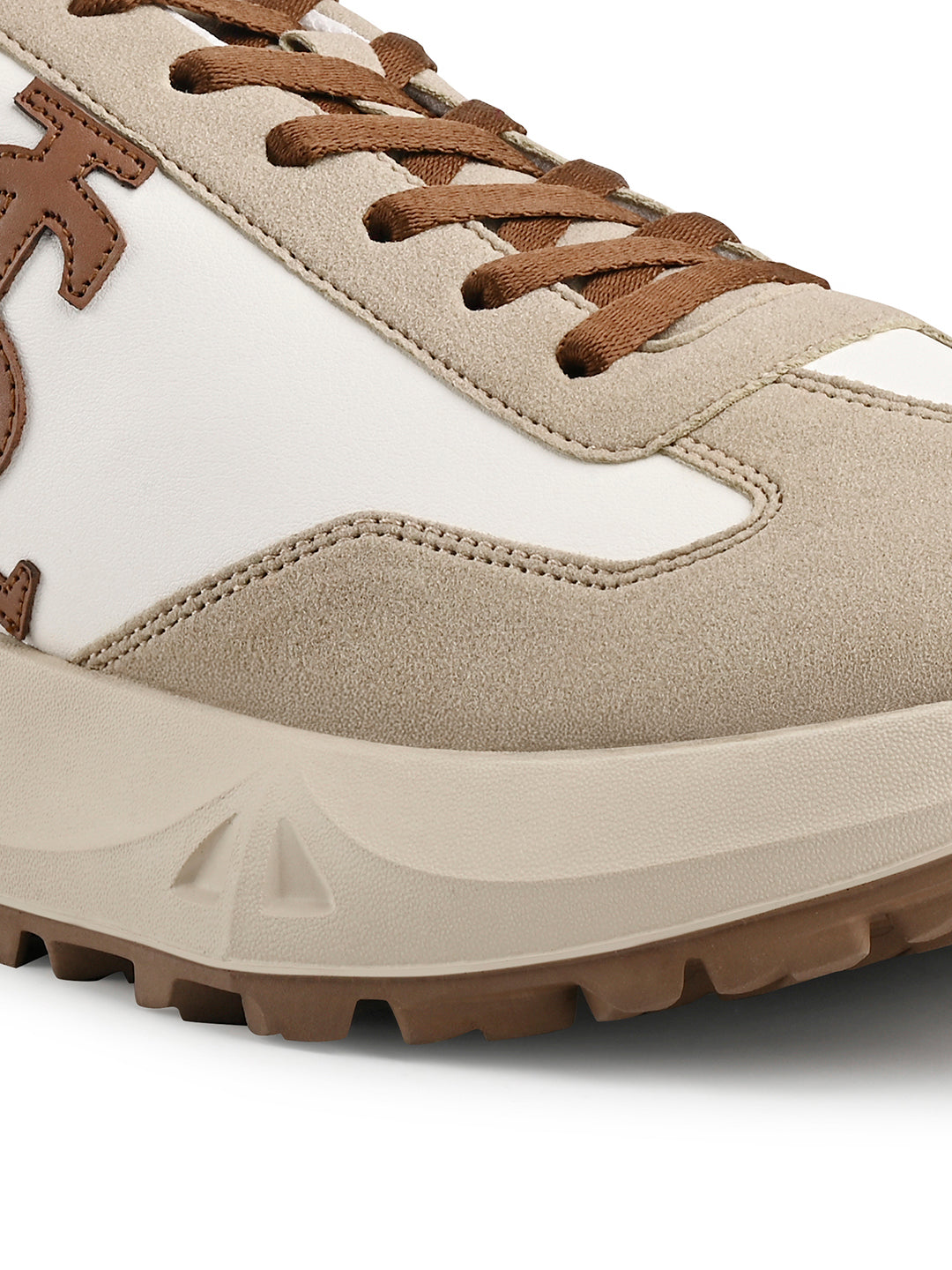 Beige and White Casual Lightweight Lace-Up Sneakers