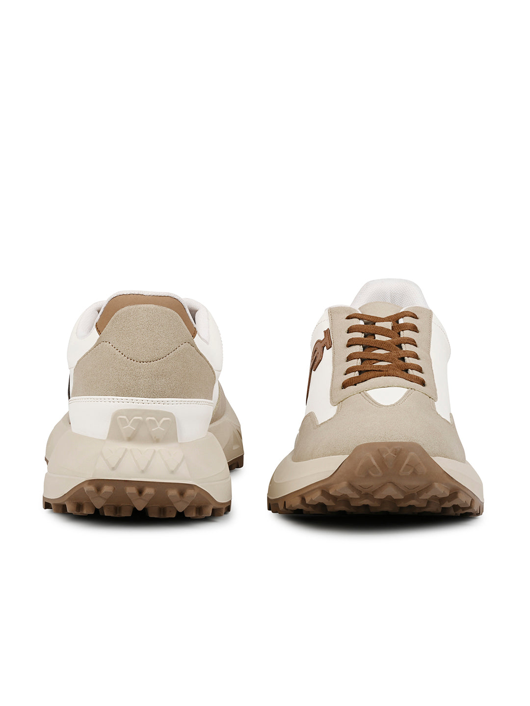 Beige and White Casual Lightweight Lace-Up Sneakers