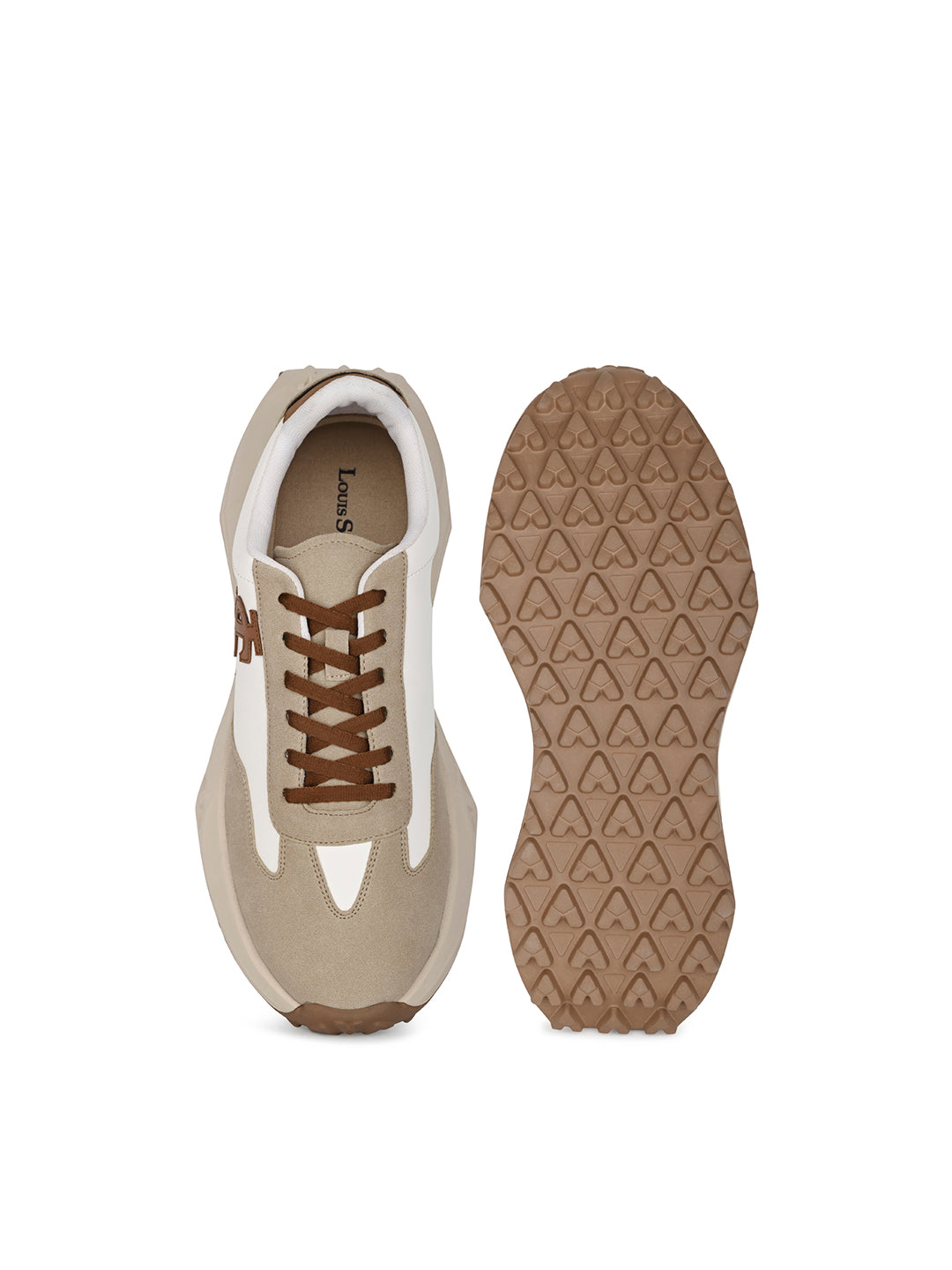 Beige and White Casual Lightweight Lace-Up Sneakers