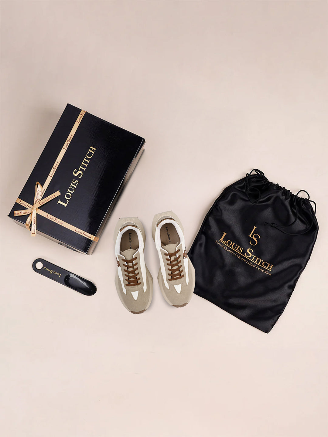 Beige and White Casual Lightweight Lace-Up Sneakers