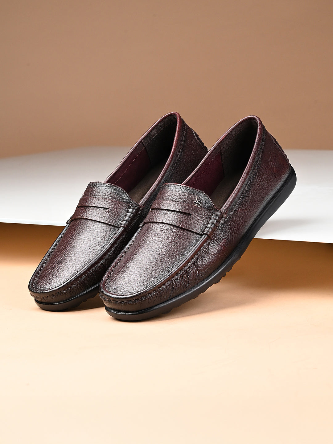 Brunette Brown Italian Milled Leather Formal Slip-On Loafers