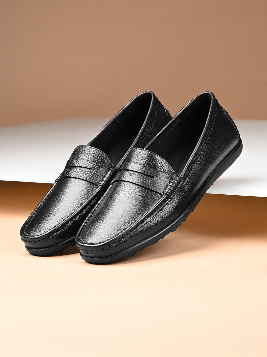 Jet Black Italian Milled Leather Formal Slip-On Loafers