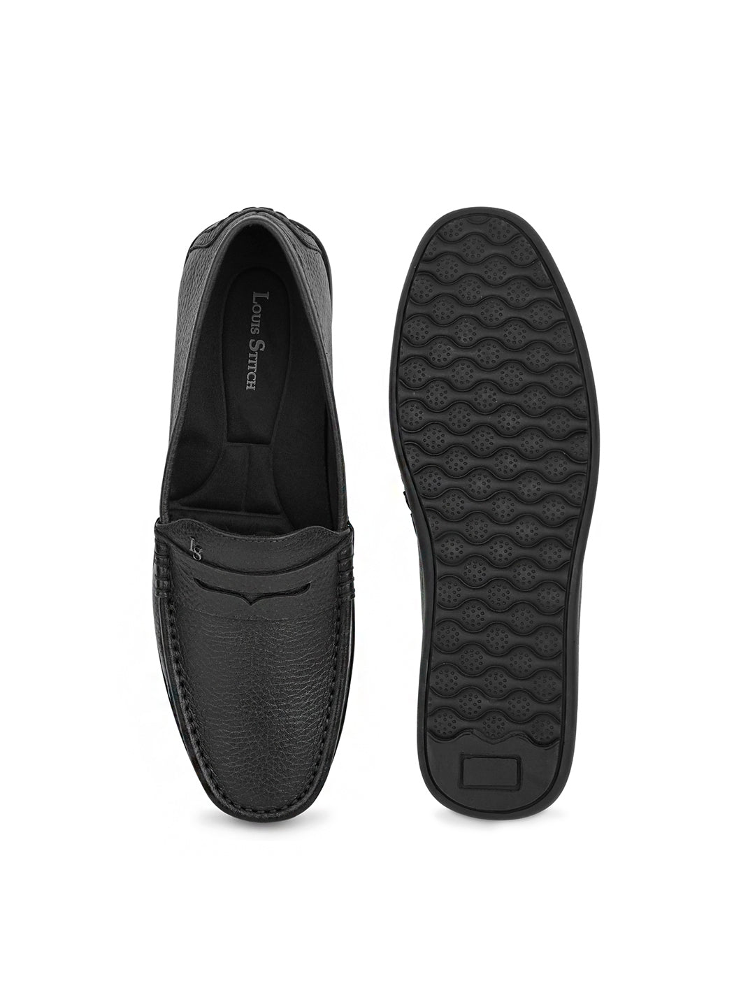 Jet Black Italian Milled Leather Formal Slip-On Loafers