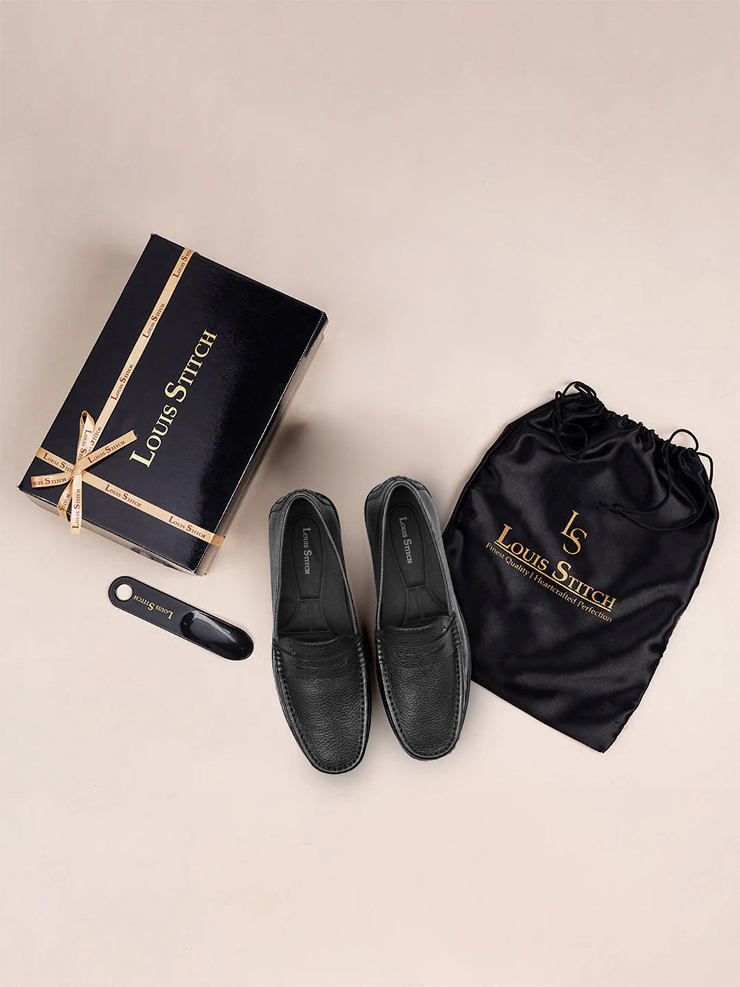 Jet Black Italian Milled Leather Formal Slip-On Loafers