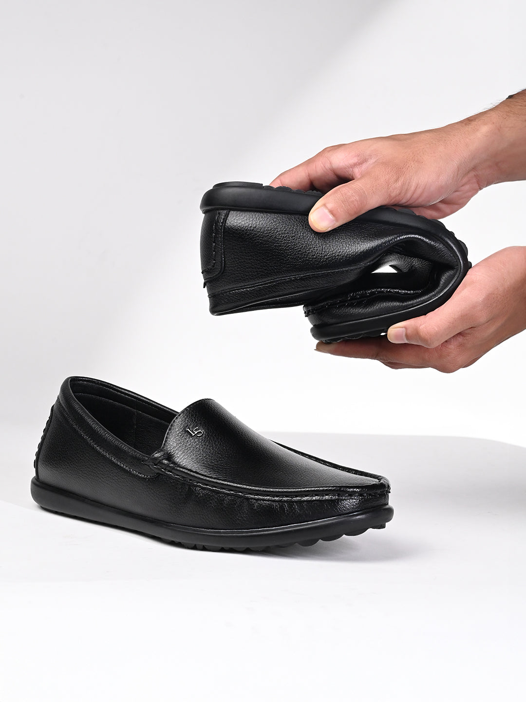 Jet Black Genuine Leather Formal Slip-On Loafers