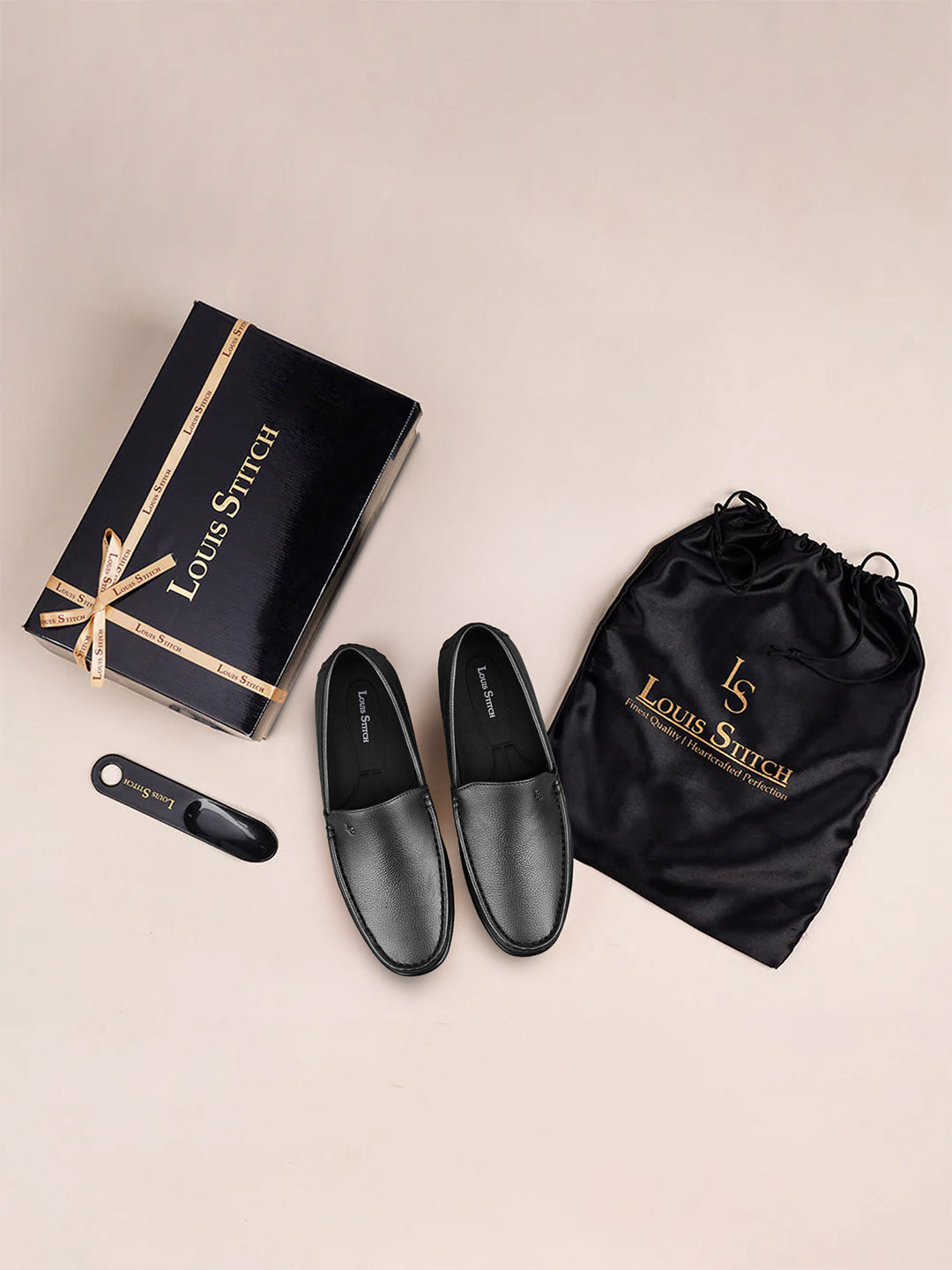 Jet Black Genuine Leather Formal Slip-On Loafers