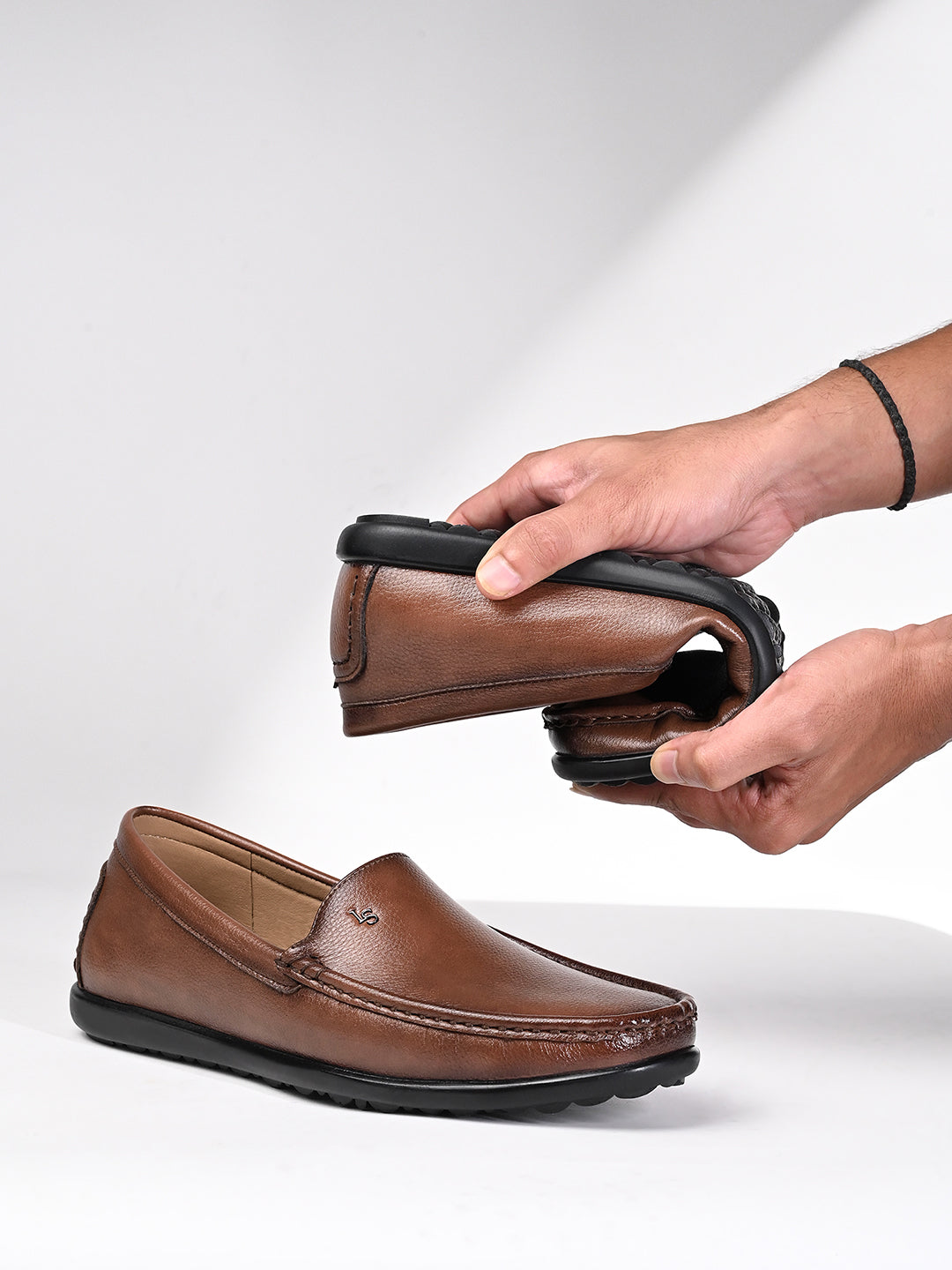 Tan Genuine Leather Formal Slip-On Loafers