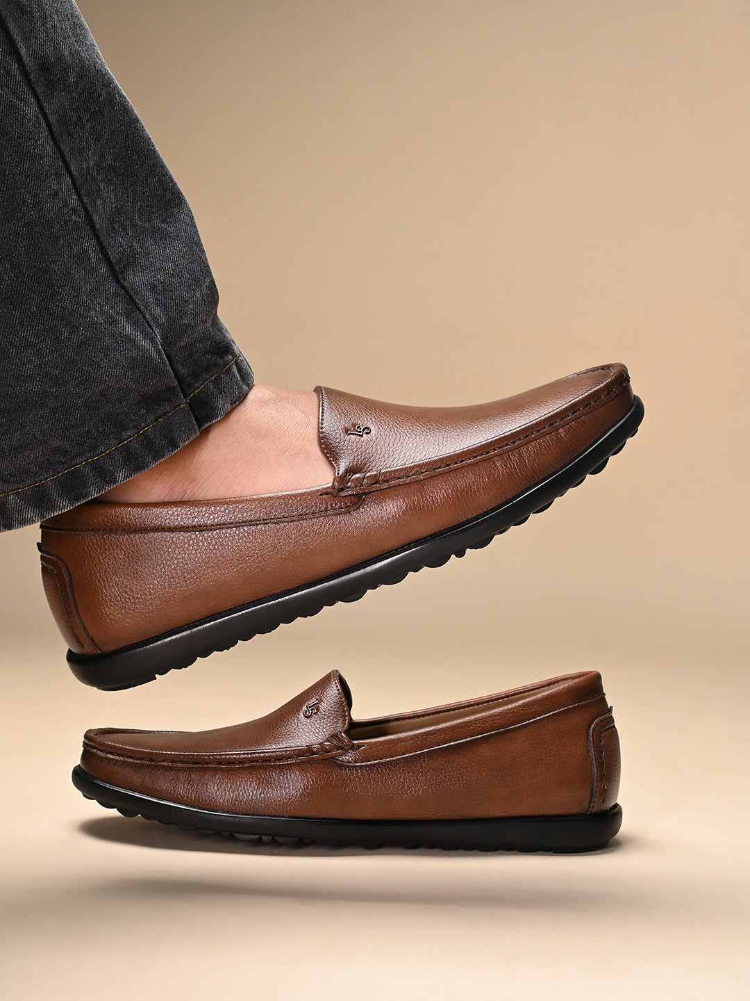 Tan Genuine Leather Formal Slip-On Loafers