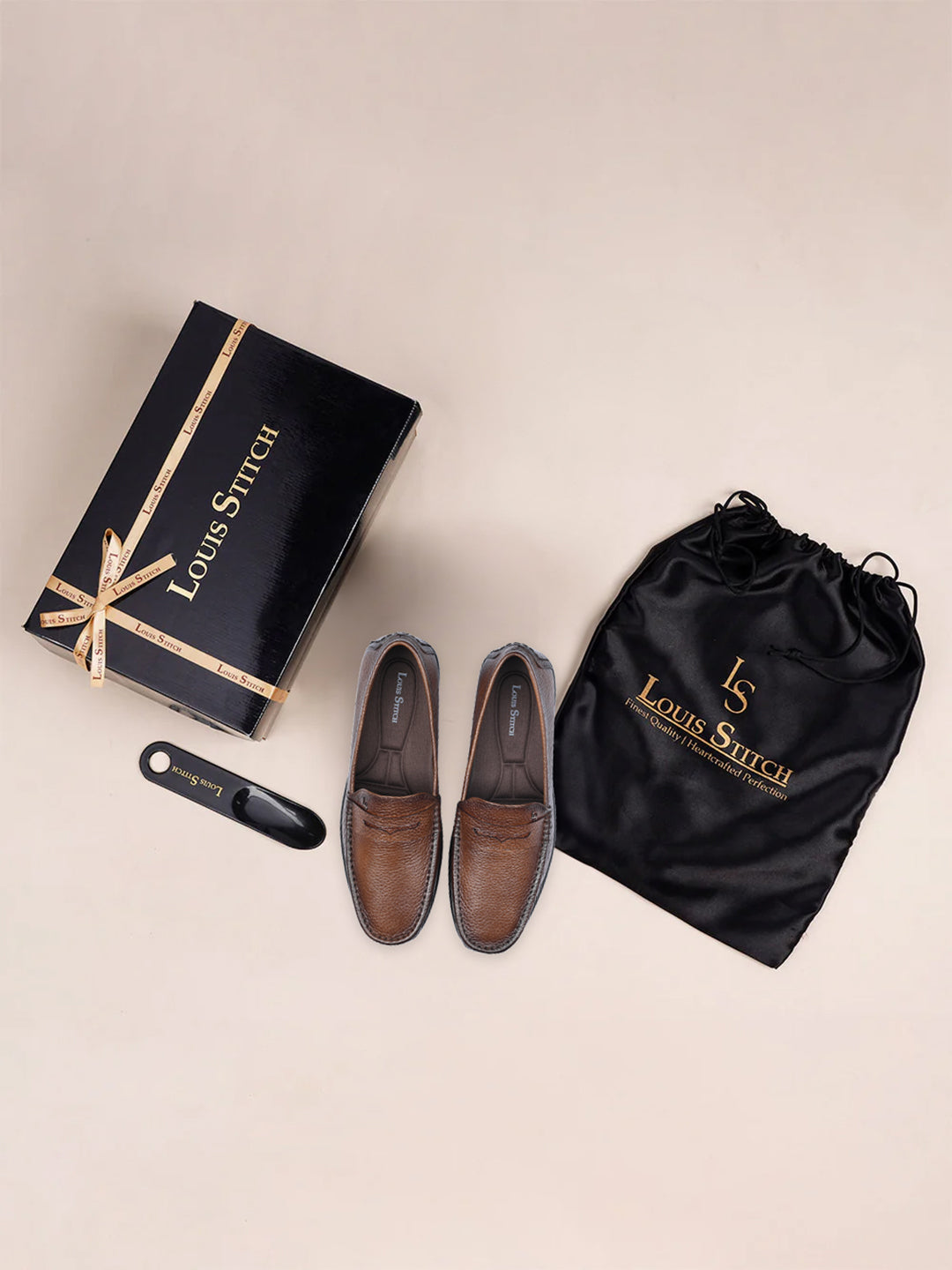 Tan Italian Milled Leather Formal Slip-On Loafers