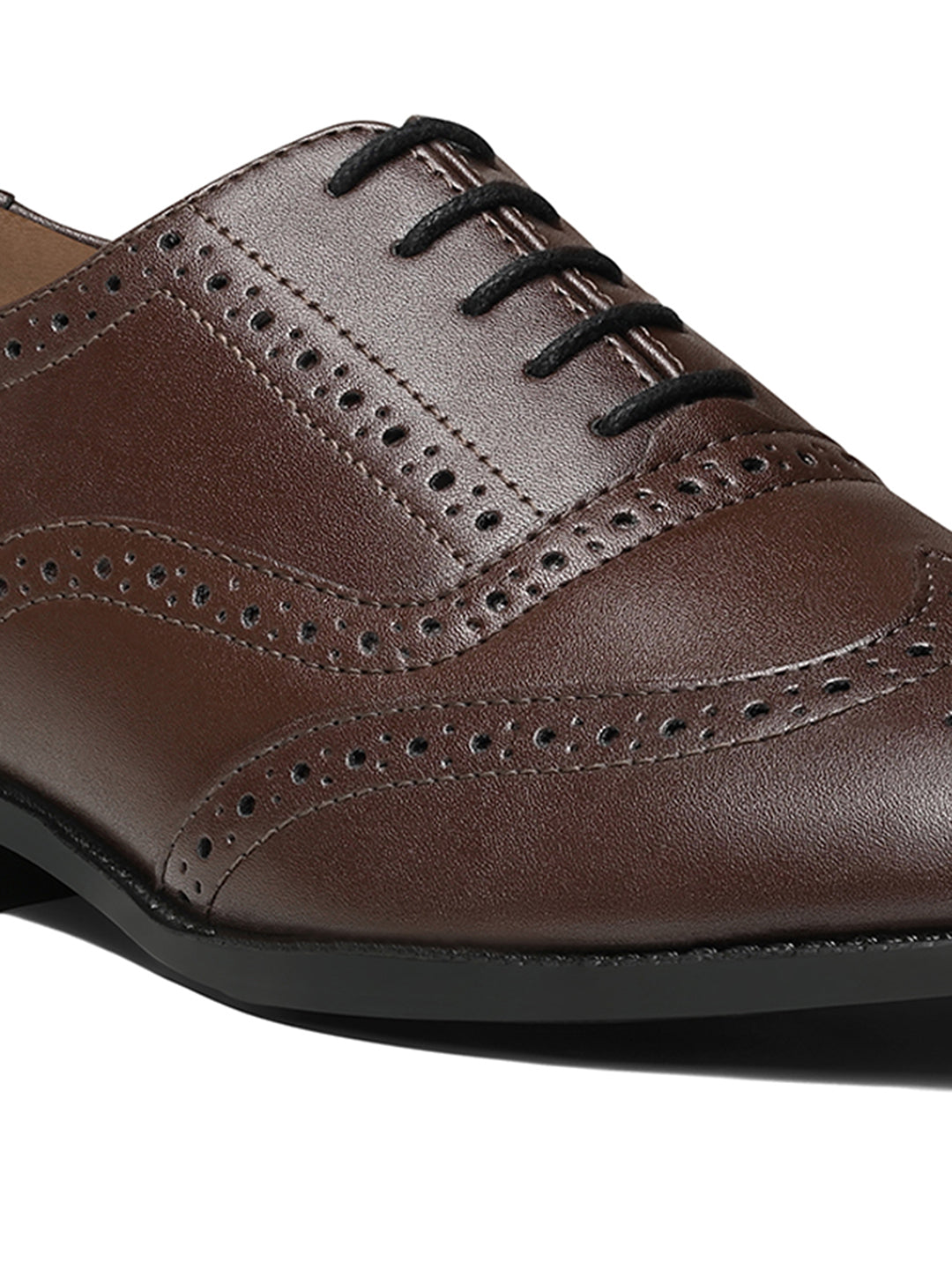 Brunette Brown Wingtip Brogue Style Comfortable Formal Lace Up Shoes