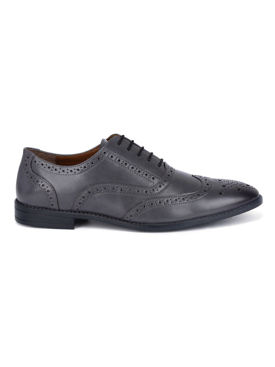 Ash Grey Wingtip Brogue Style Comfortable Formal Lace Up Shoes