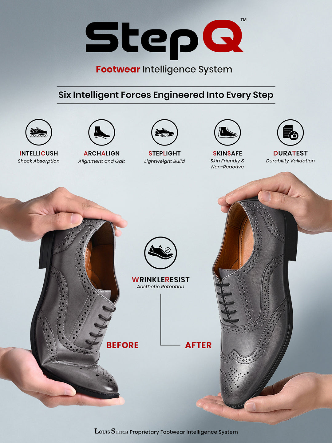 Ash Grey Wingtip Brogue Style Comfortable Formal Lace Up Shoes
