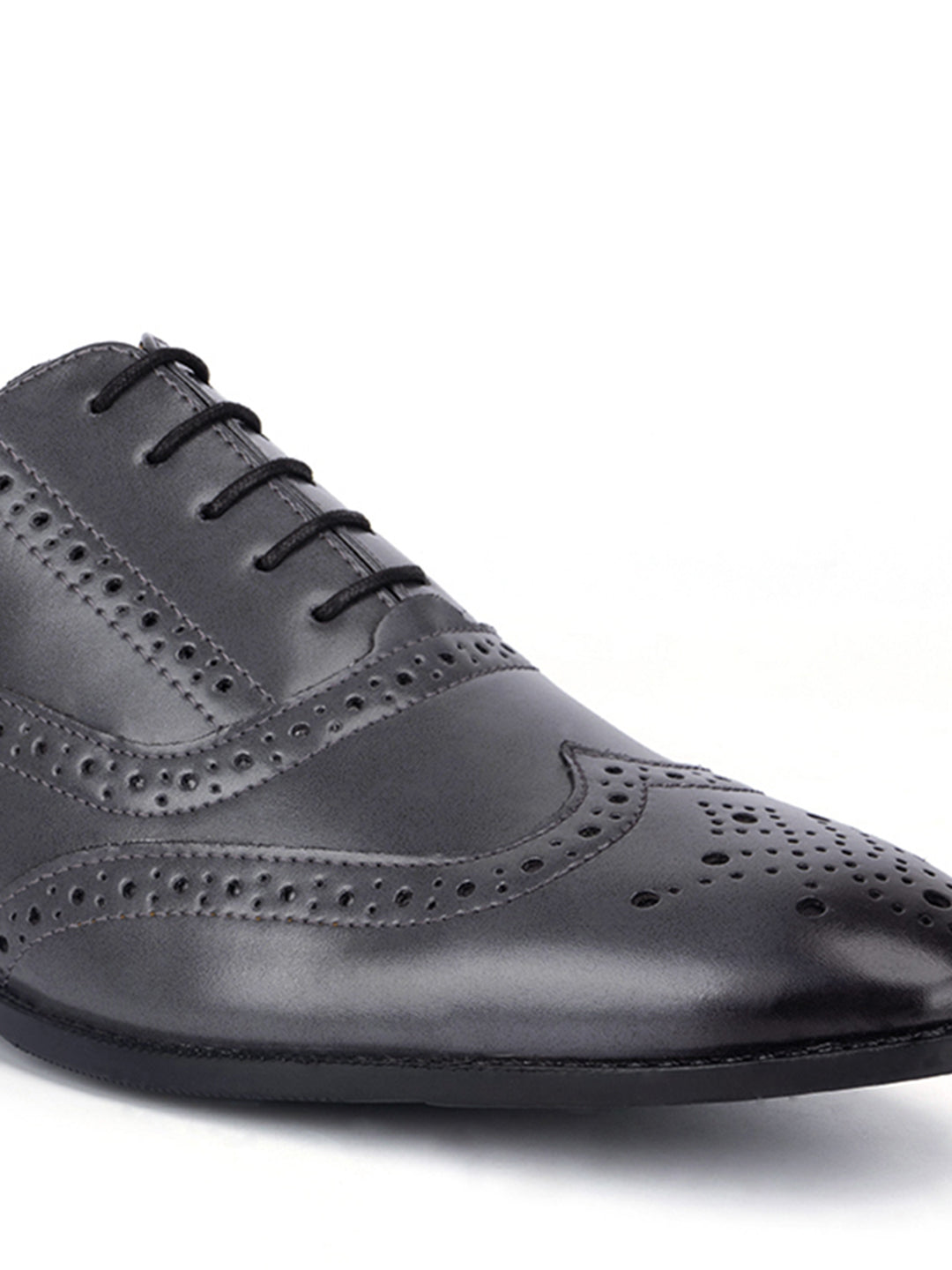 Ash Grey Wingtip Brogue Style Comfortable Formal Lace Up Shoes