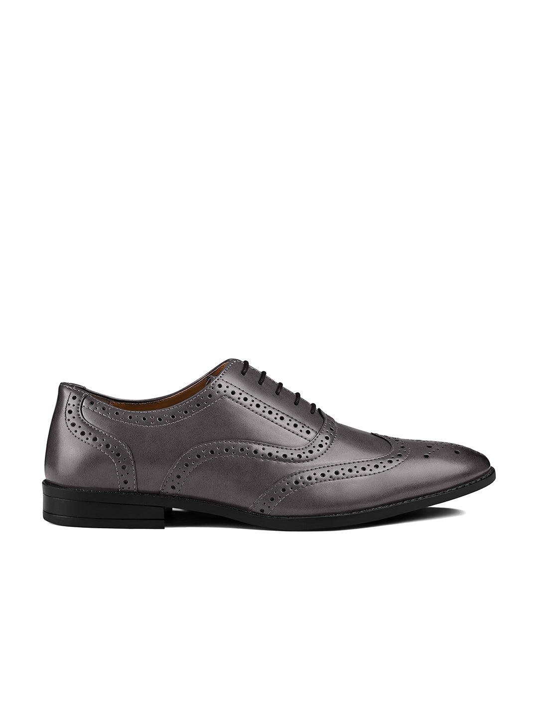Ash Grey Wingtip Brogue Style Comfortable Formal Lace Up Shoes