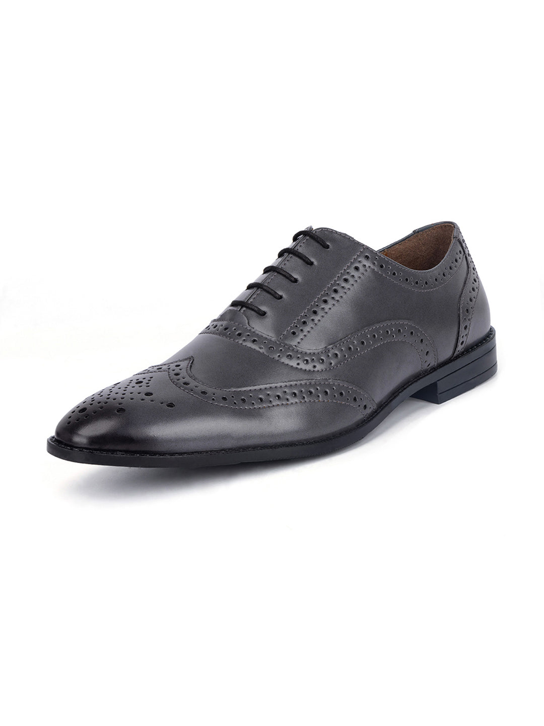 Ash Grey Wingtip Brogue Style Comfortable Formal Lace Up Shoes