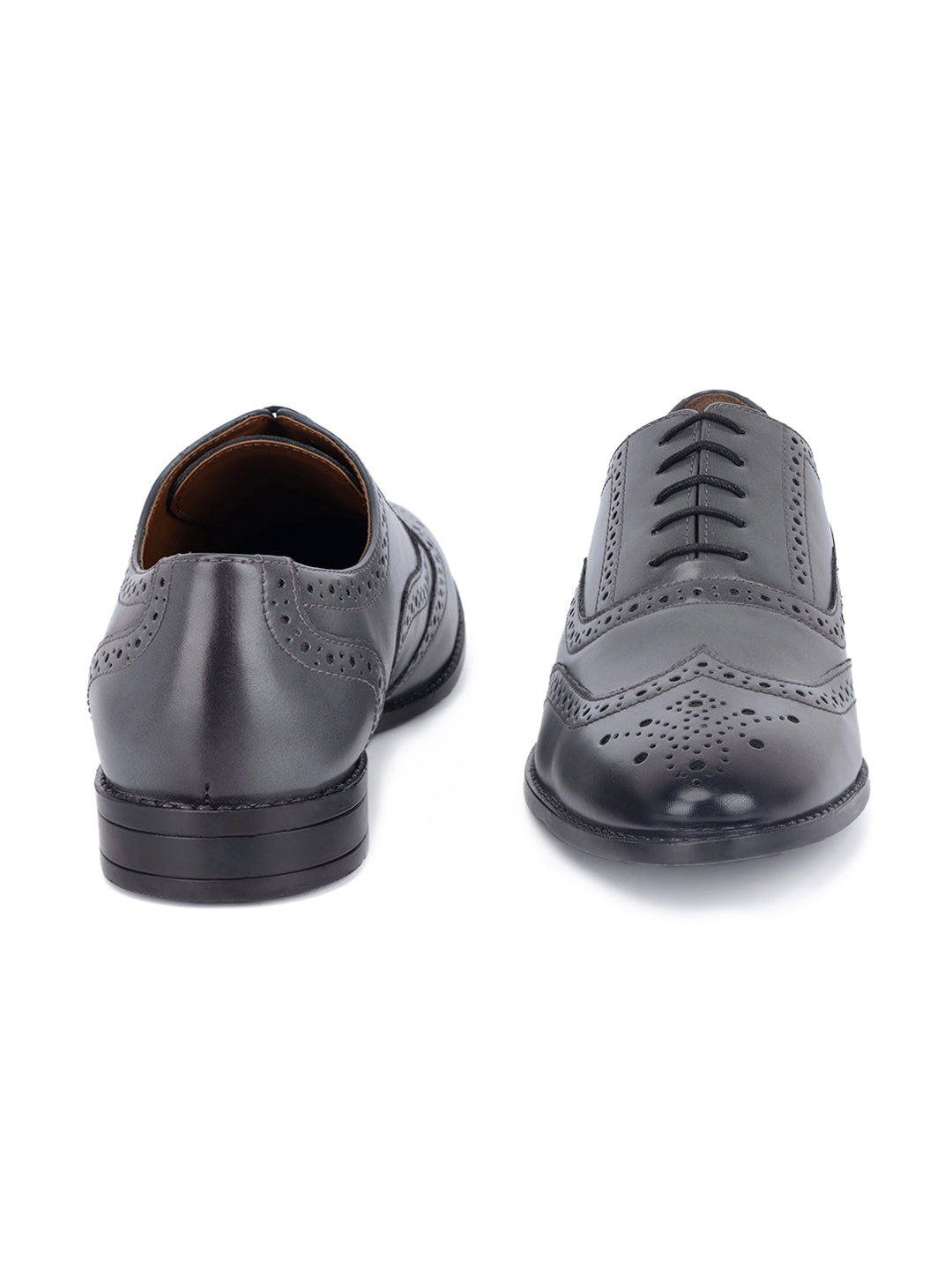 Ash Grey Wingtip Brogue Style Comfortable Formal Lace Up Shoes