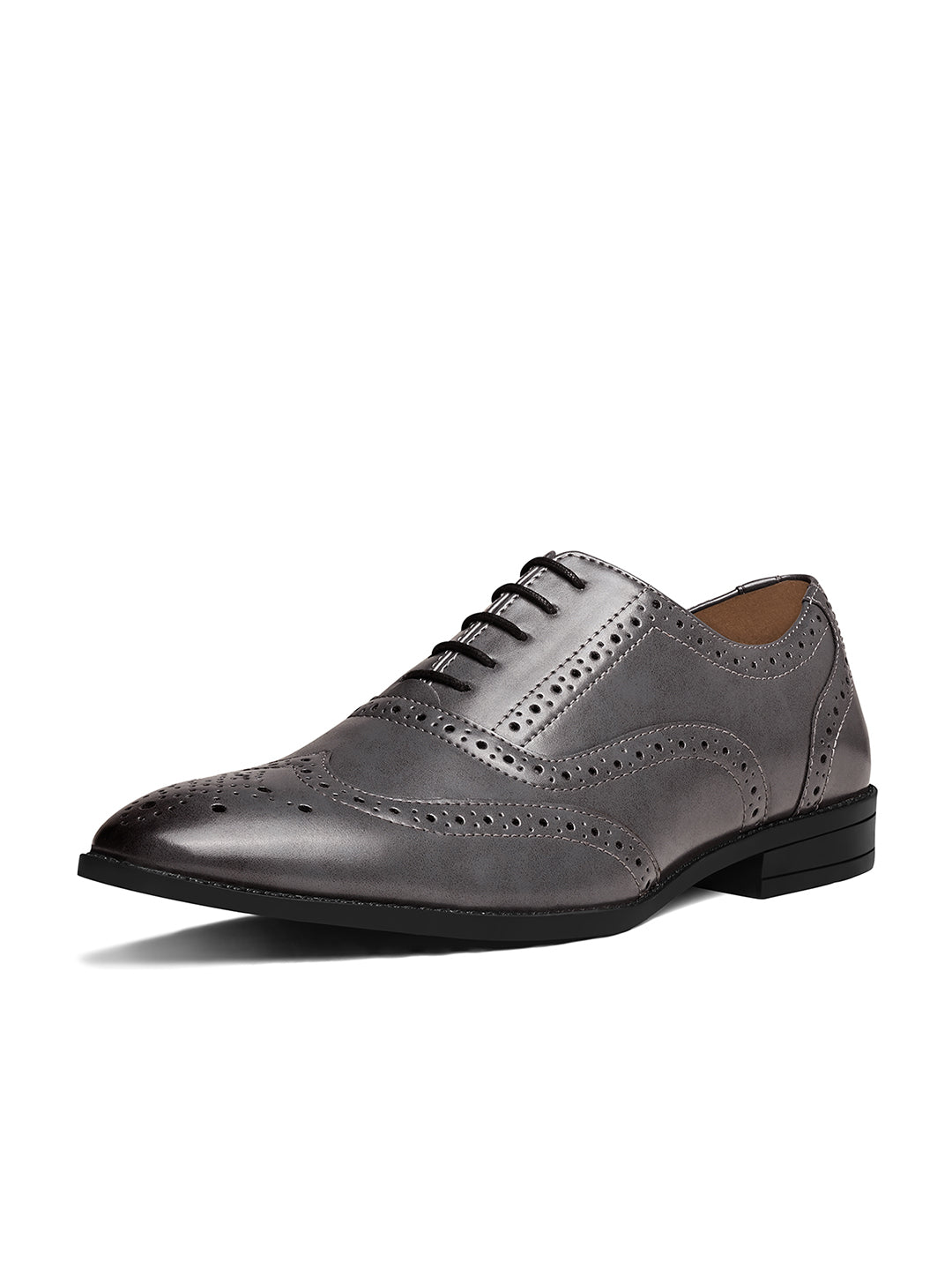 Ash Grey Wingtip Brogue Style Comfortable Formal Lace Up Shoes