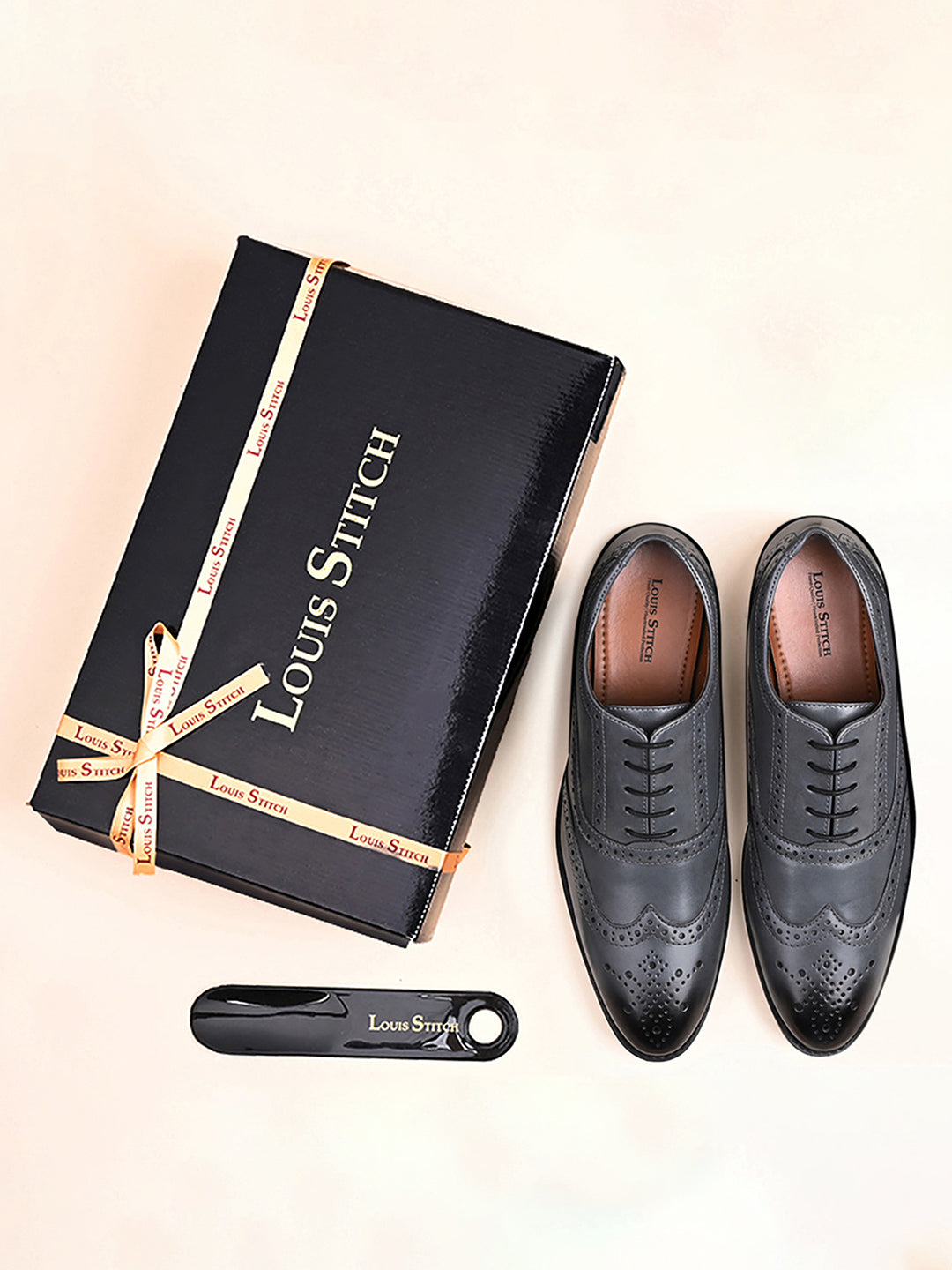 Ash Grey Wingtip Brogue Style Comfortable Formal Lace Up Shoes