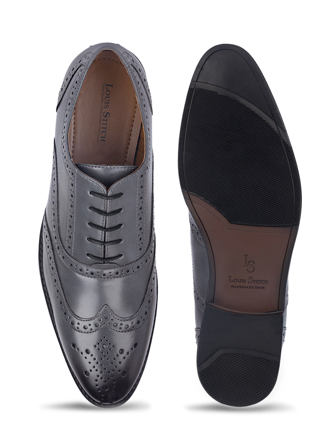 Ash Grey Wingtip Brogue Style Comfortable Formal Lace Up Shoes