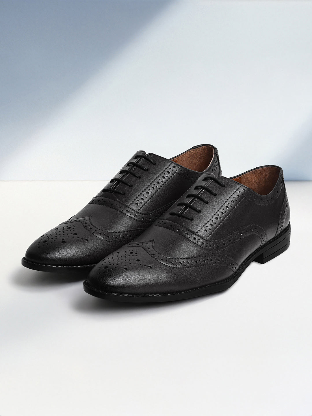 Jet Black Wingtip Brogue Style Comfortable Formal Lace Up Shoes