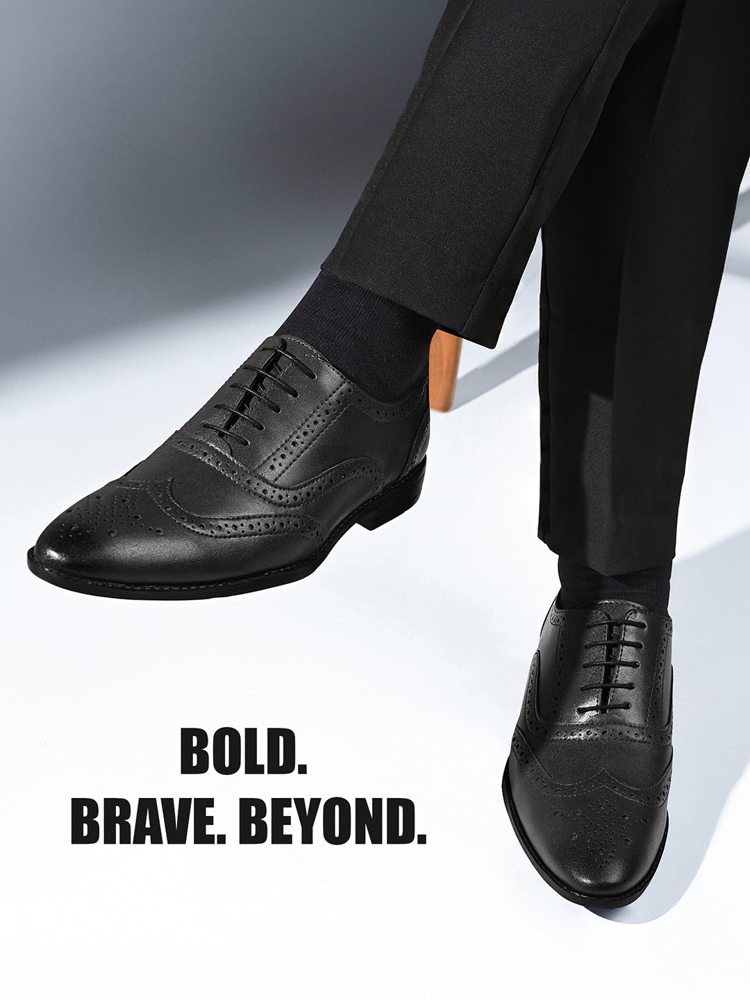 Jet Black Wingtip Brogue Style Comfortable Formal Lace Up Shoes