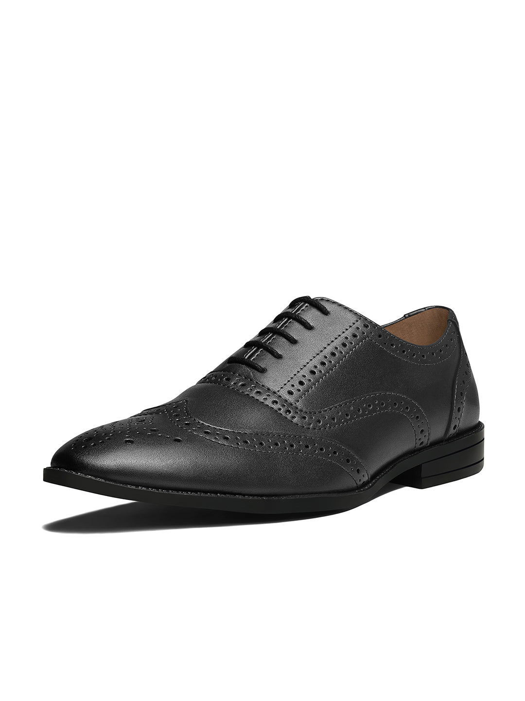 Jet Black Wingtip Brogue Style Comfortable Formal Lace Up Shoes