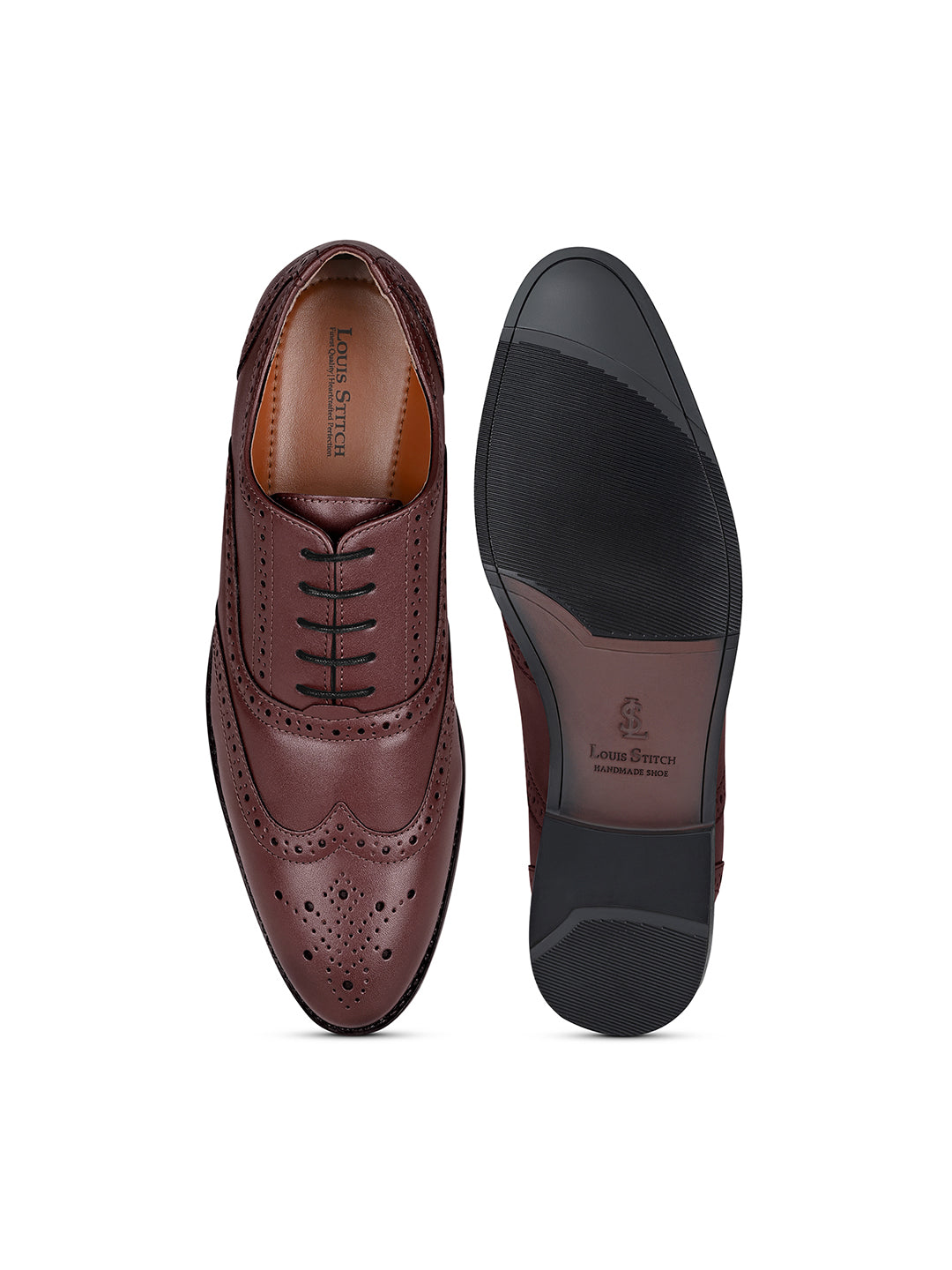 Rosewood Wingtip Brogue Style Comfortable Formal Lace Up Shoes