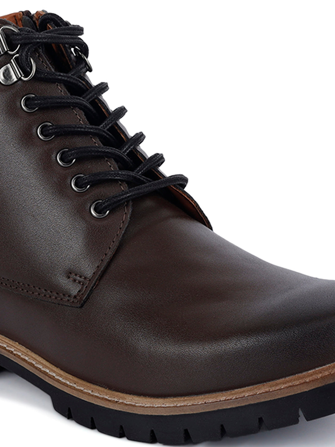 Brunette Brown Handcrafted Derby Lace Up Chain Boots