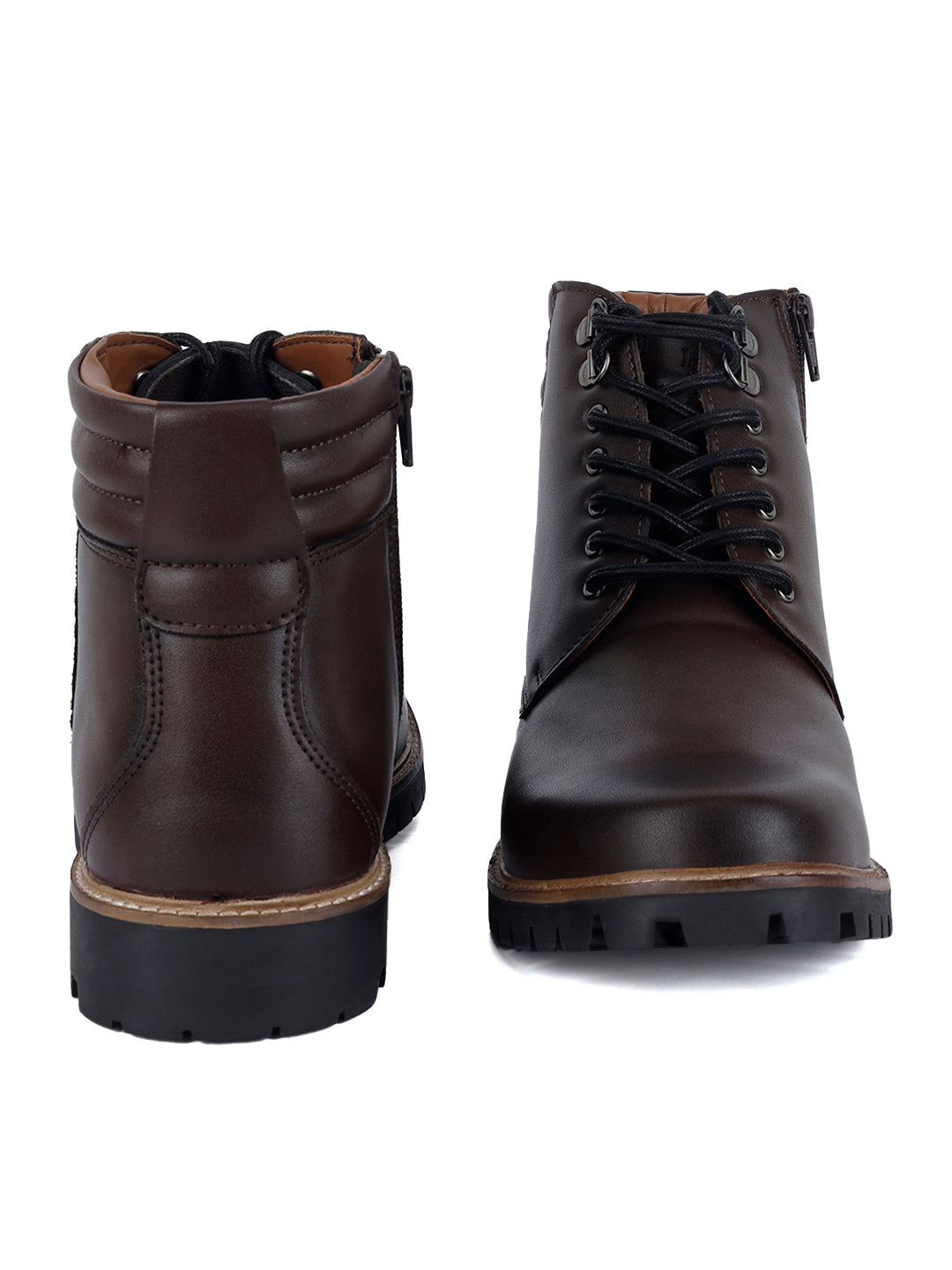 Brunette Brown Handcrafted Derby Lace Up Chain Boots