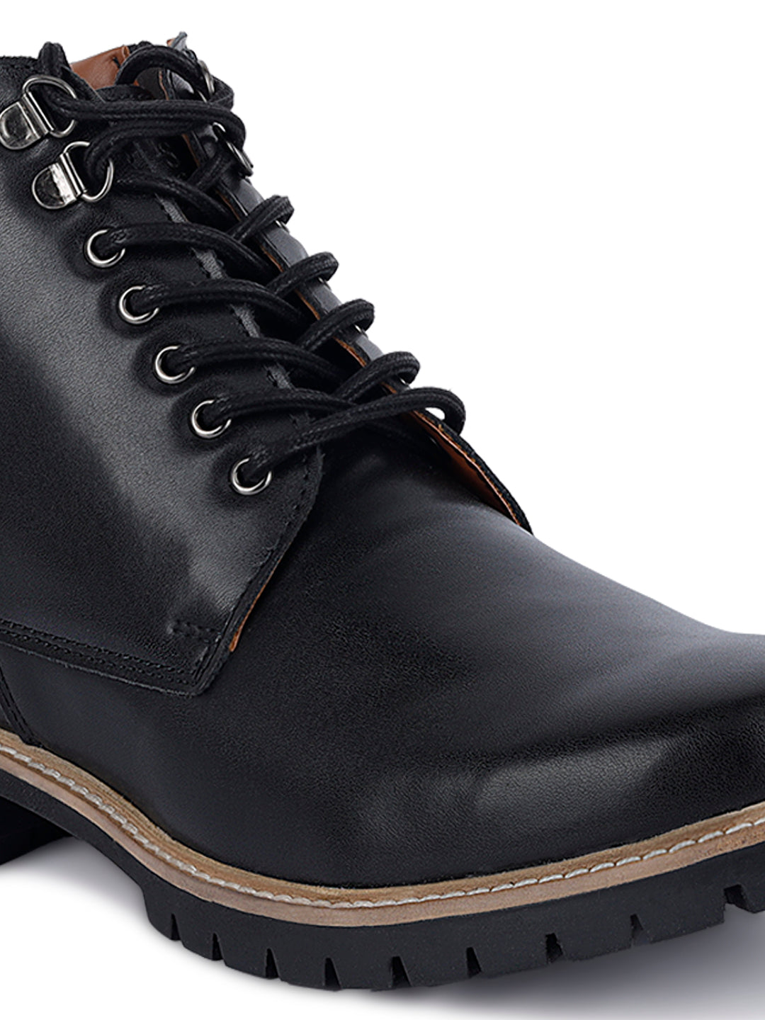 Jet Black Handcrafted Derby Lace Up Chain Boots