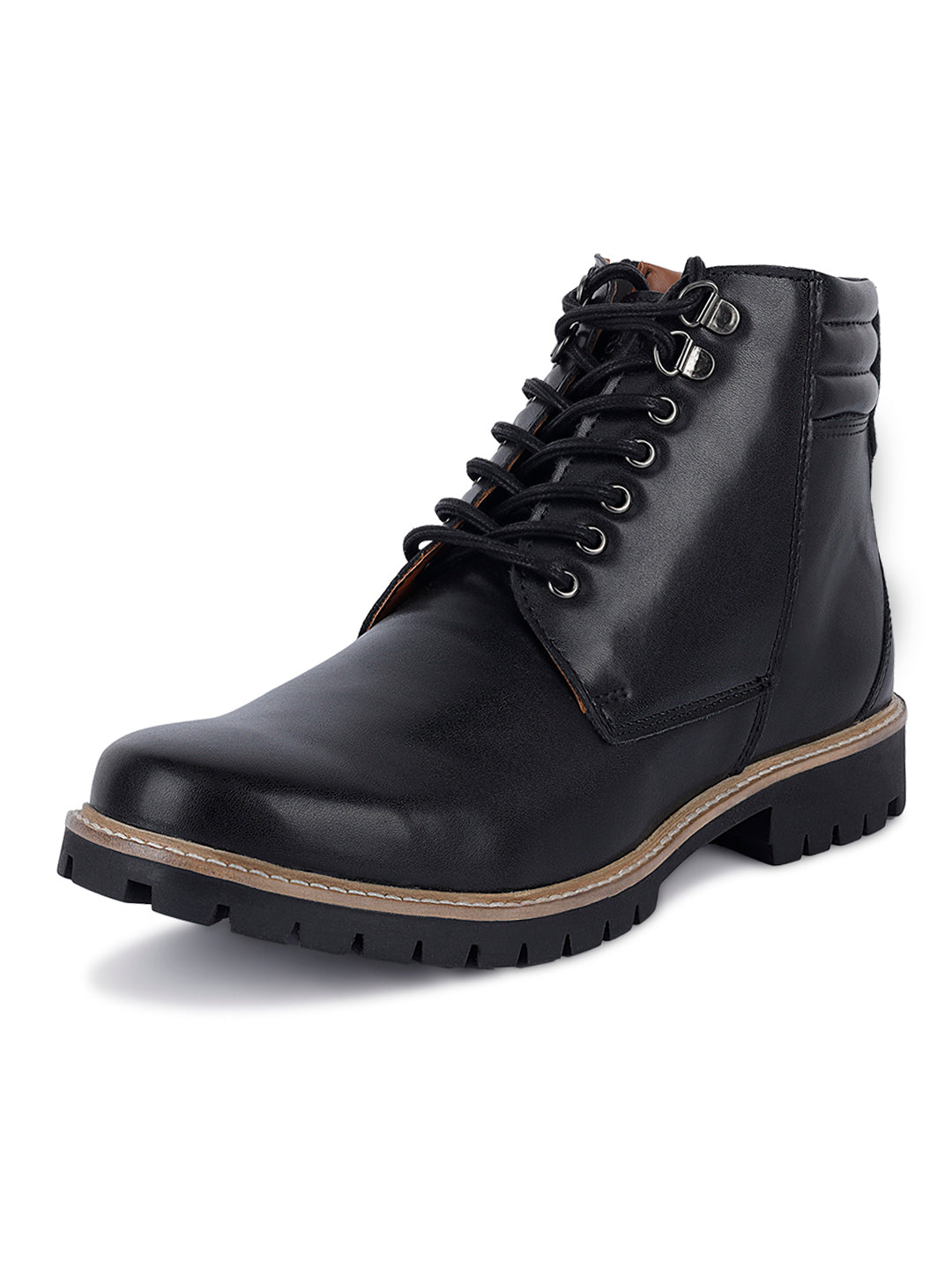 Jet Black Handcrafted Derby Lace Up Chain Boots
