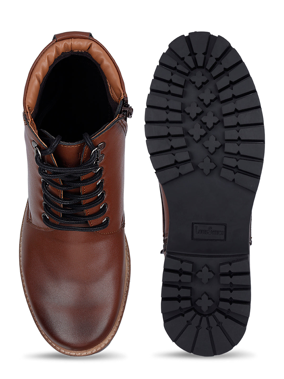 Tan Handcrafted Derby Lace Up Chain Boots